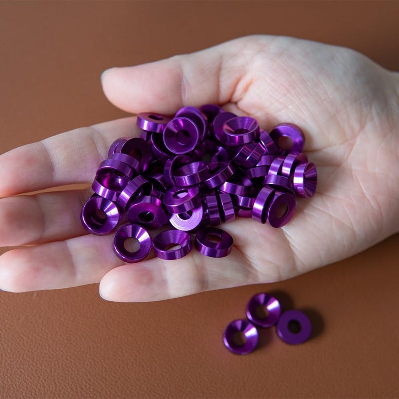 Lagefefe [60PCS] M5 Finishing Countersunk Washers, Anodized Aluminum Alloy, Head Washers Gaskets Cup Shim for Screw RC/FPV/PC/Drone/Mechanical Accessories Parts, Purple Color - Image 2